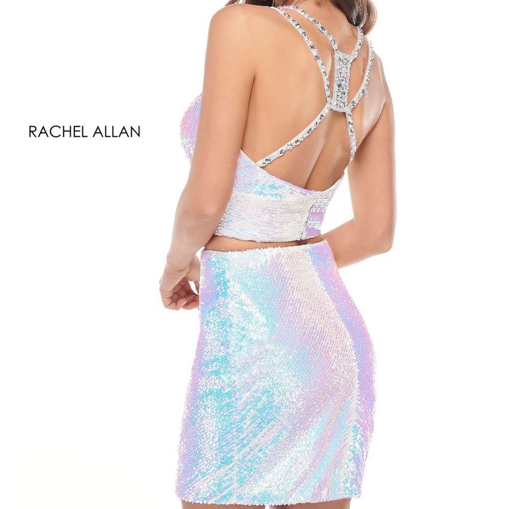 Rachel Allan size 6 iridescent white sequin outfit bride bachelorette outfit